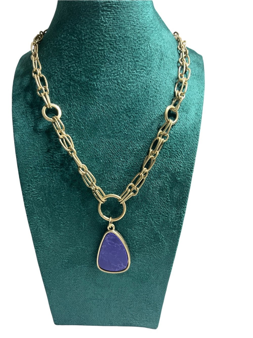 Plunder Gold-Tone Link Necklace with Blue Pendant